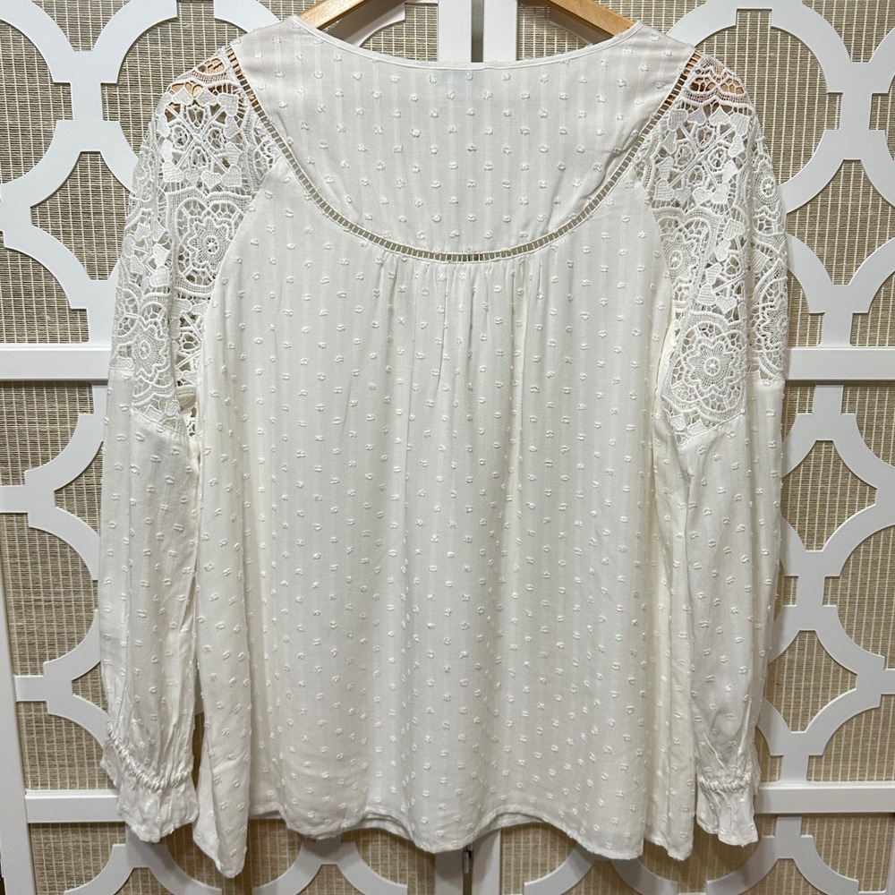 Sundance Blouse Womens Large White‎ Swiss Dot Lace Crochet Boho Peasant Top - Picture 8 of 8
